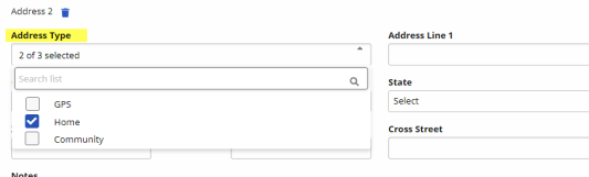 Edit Patient Profile Address Types in Address Section